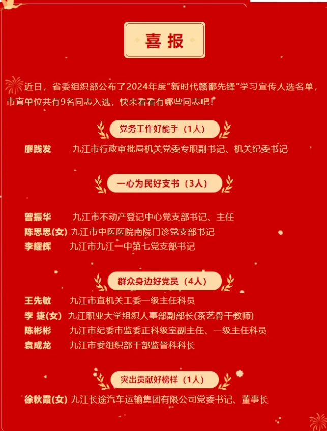 九江長運(yùn)：徐秋霞獲2024年度“突出貢獻(xiàn)好榜樣”稱號